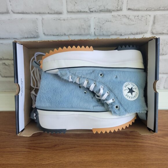 ❤️Converse Run Star Hike Hi Platform Faux Fur 8 Women Shoes Sneaker Blue A13381C - Picture 9 of 13
